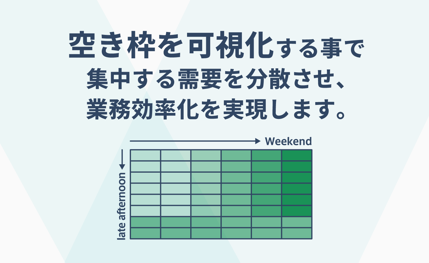空き枠を可視化する事で集中する需要を分散させ、教務効率化を実現します。