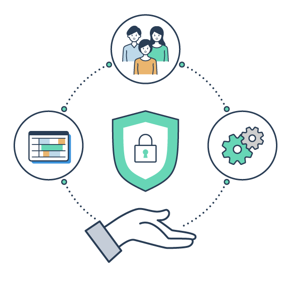 大手金融機関も評価万全のセキュリティ体制のイラスト